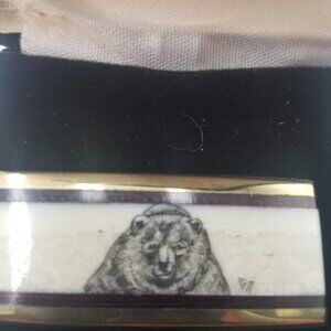 Alaskan Scrimshaw Bear Brass Money Clip - Made In USA BY ADA Studios